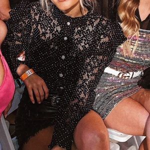 Lulus Black and White Sheer Top